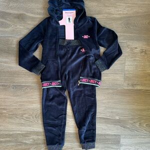 Juicy Couture 2-piece girls size 7 navy/glitter band velour track suit